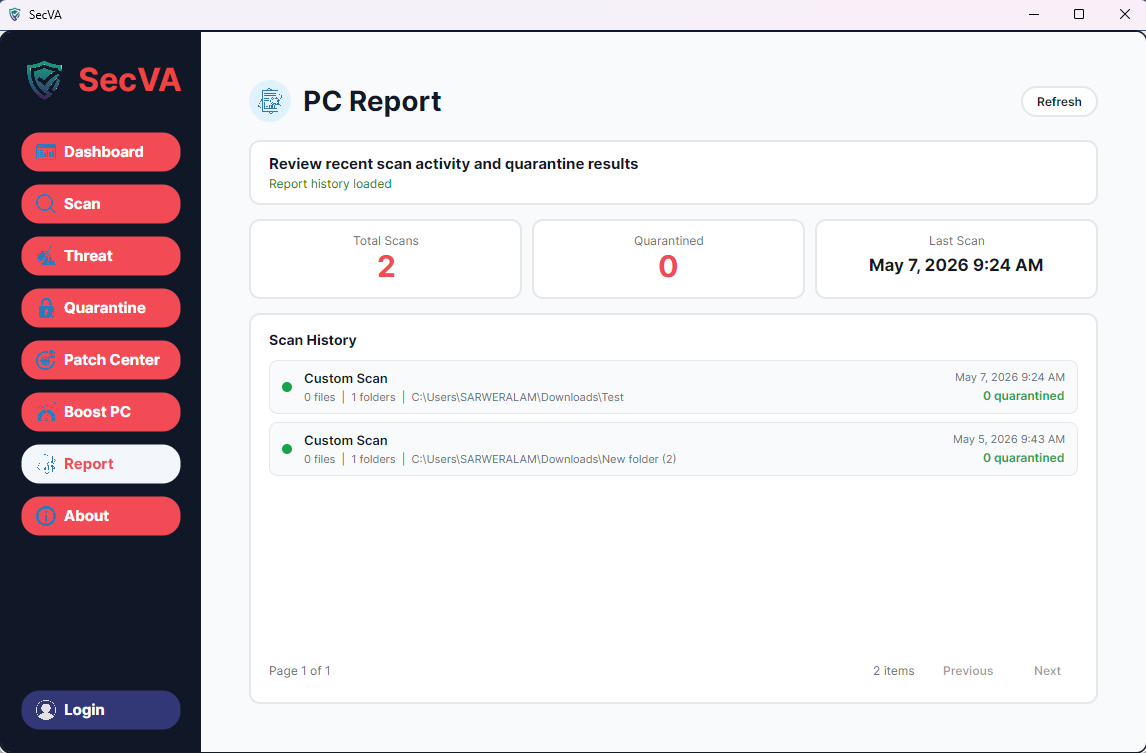 SecVA Antivirus & Endpoint Protection software interface